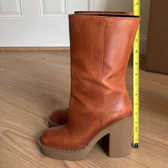 PRADA GUM SOLE COGNAC LEATHER PLATFORM BOOT 37.5 - Picture 6 of 6